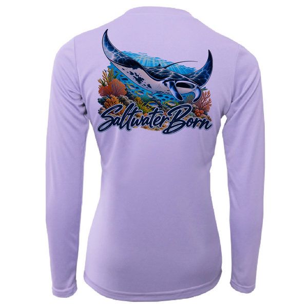 Saltwater Born Reef Manta Ray Women's Long Sleeve UPF 50+ Dry-Fit Shirt
