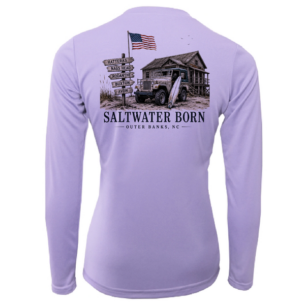 Outer Banks, NC Beach Jeep Women's Long Sleeve UPF 50+ Dry-Fit Shirt