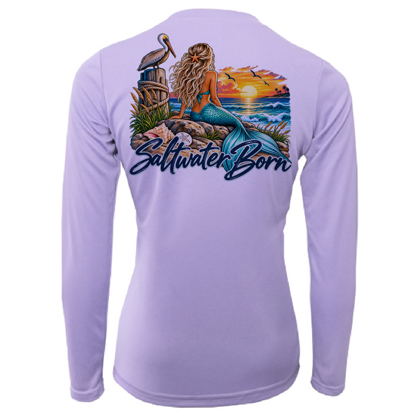 Saltwater Born Mermaid's Coastal Sunset Women's Long Sleeve UPF 50+ Dry-Fit Shirt