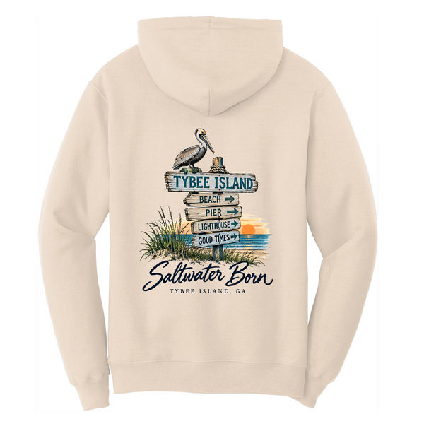 Saltwater Born Tybee Island, GA Signpost Men's Cotton Hoodie