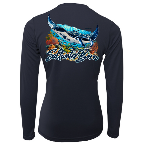 Saltwater Born Reef Manta Ray Women's Long Sleeve UPF 50+ Dry-Fit Shirt