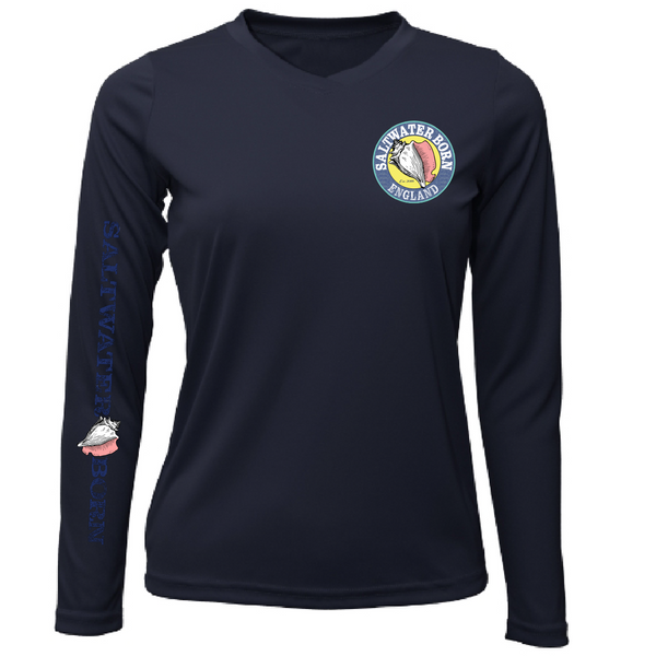 Saltwater Born England Coastal Harbour Women's Long Sleeve UPF 50+ Dry-Fit Shirt