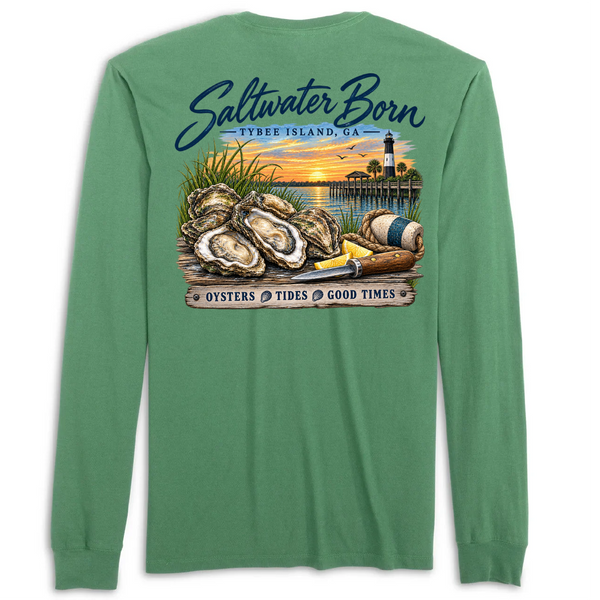 Tybee Island, GA Oysters, Tides, Good Times Men's Cotton Long Sleeve Shirt