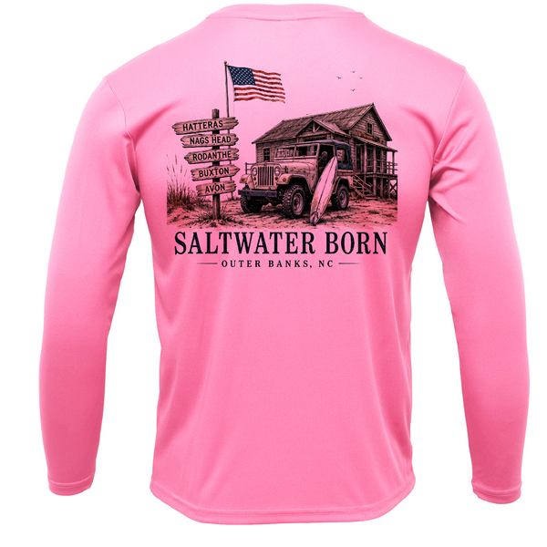 Outer Banks, NC Beach Jeep Men's Long Sleeve UPF 50+ Dry-Fit Shirt