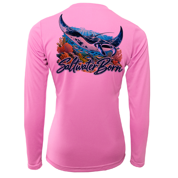 Saltwater Born Reef Manta Ray Women's Long Sleeve UPF 50+ Dry-Fit Shirt