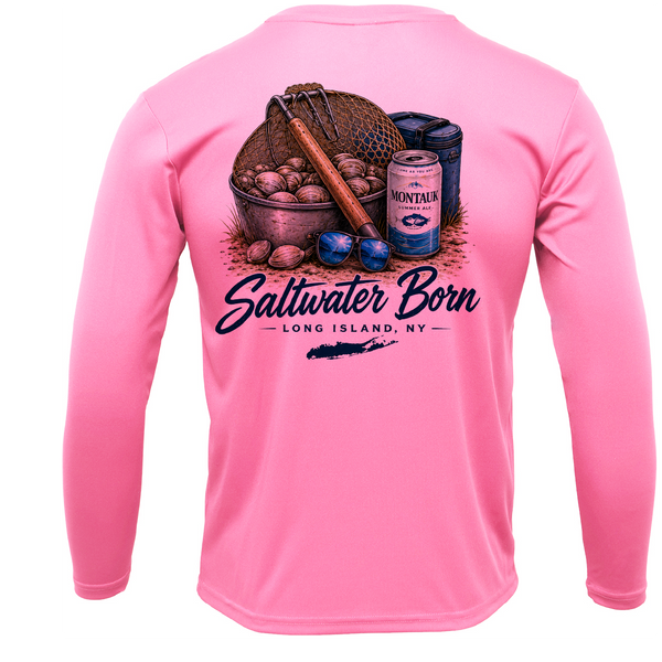 Beers, Clams, and Shades Long Island, NY Men's Long Sleeve UPF 50+ Dry-Fit Shirt