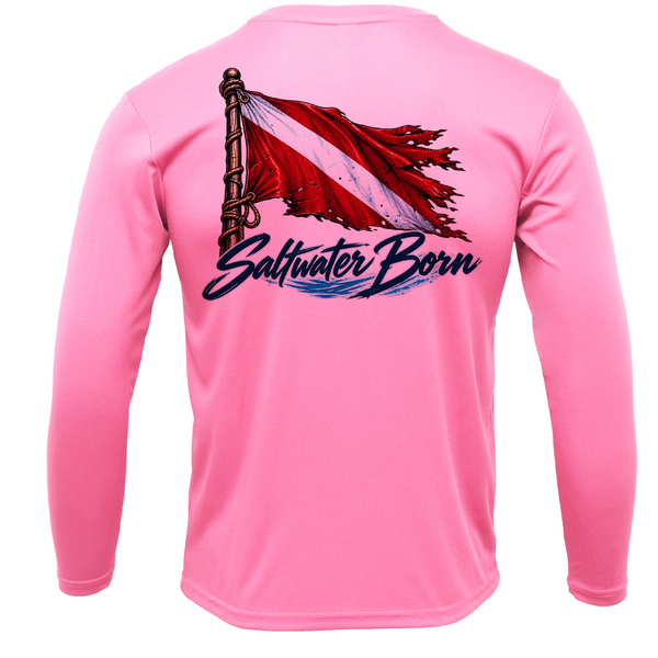 Saltwater Born Diver Down Dive Flag Men's Long Sleeve UPF 50+ Dry-Fit Shirt