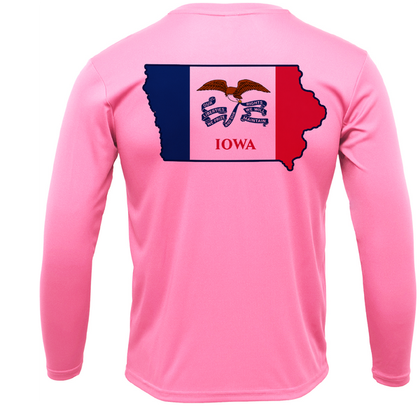 Des Moines, IA Freshwater Born State Flag Men's Long Sleeve UPF 50+ Dry-Fit Shirt