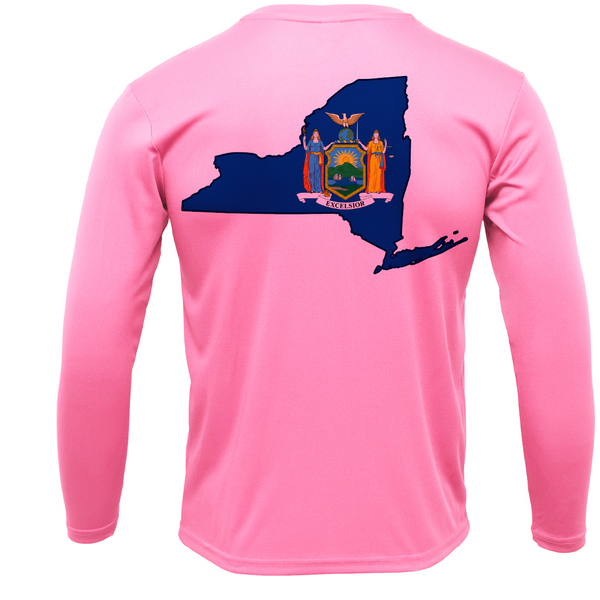 Long Island, NY State Flag Outline Men's Long Sleeve UPF 50+ Dry-Fit Shirt