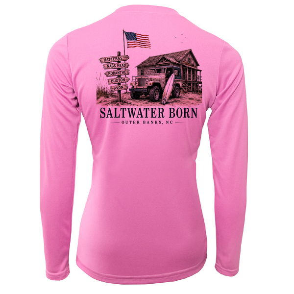 Outer Banks, NC Beach Jeep Women's Long Sleeve UPF 50+ Dry-Fit Shirt