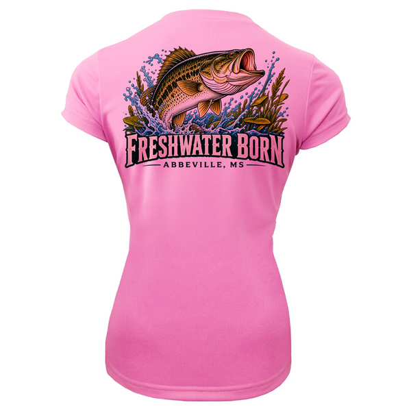 Freshwater Born Abbeville, MS Largemouth Bass Women's Short Sleeve UPF 50+ Dry-Fit Shirt