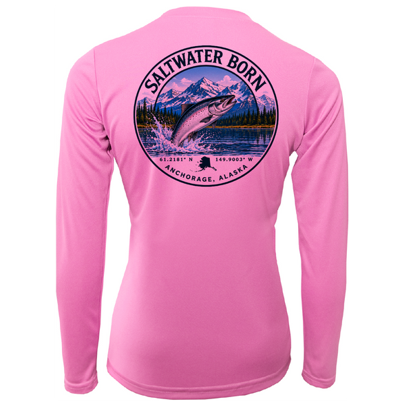 Anchorage, AK Salmon Women's Long Sleeve UPF 50+ Dry-Fit Shirt