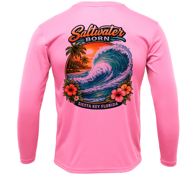 Saltwater Born Siesta Key, FL Wave Men's Long Sleeve UPF 50+ Dry-Fit Shirt