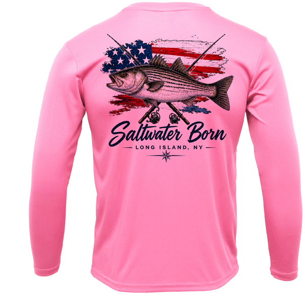 Long Island, NY USA Striped Bass Men's Long Sleeve UPF 50+ Dry-Fit Shirt