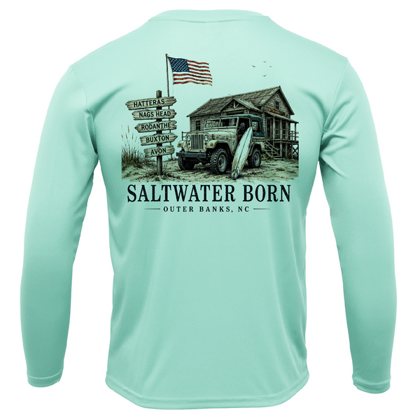 Outer Banks, NC Beach Jeep Men's Long Sleeve UPF 50+ Dry-Fit Shirt