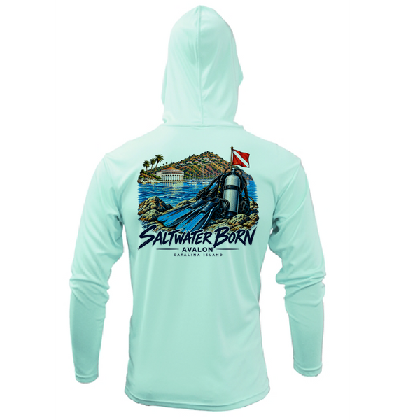 Avalon, CA Harbor Dive Days Men's Long Sleeve UPF 50+ Dry-Fit Hoodie