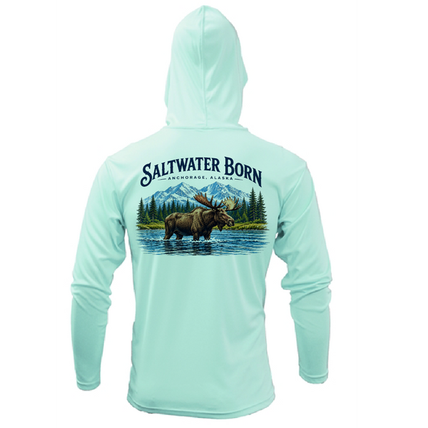 Anchorage, AK Mountain Moose Men's Long Sleeve UPF 50+ Dry-Fit Hoodie