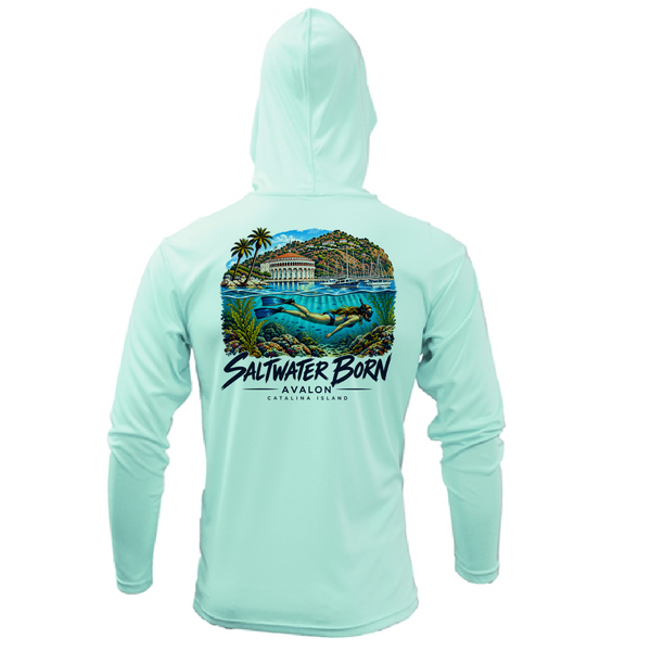 Avalon, CA Snorkeler Men's Long Sleeve UPF 50+ Dry-Fit Hoodie