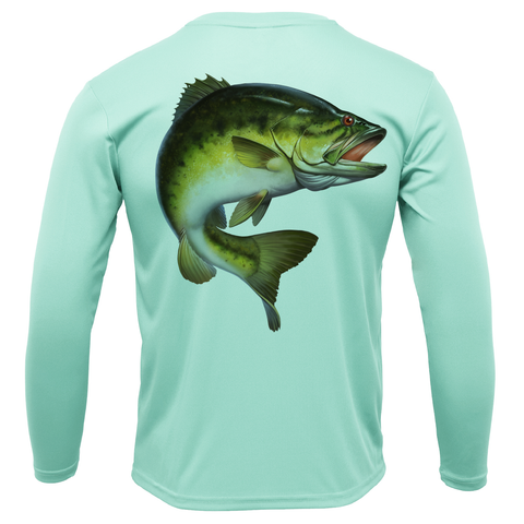 Wild Bobby,Ocean Shark Big Mouth Fishing Front and Back Mens Long Sleeve  Shirt, Light Blue, Small