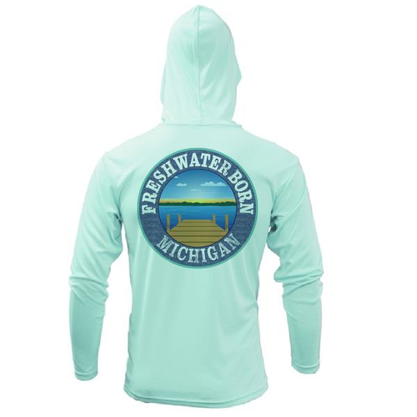 Michigan Freshwater Born Men's Linear Logo Long Sleeve UPF 50+ Dry-Fit Hoodie