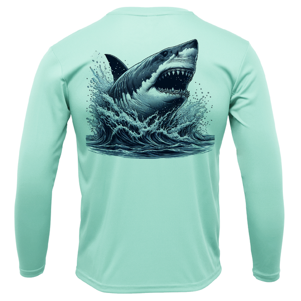 Siesta Key, FL Jaws Men's Long Sleeve UPF 50+ Dry-Fit Shirt