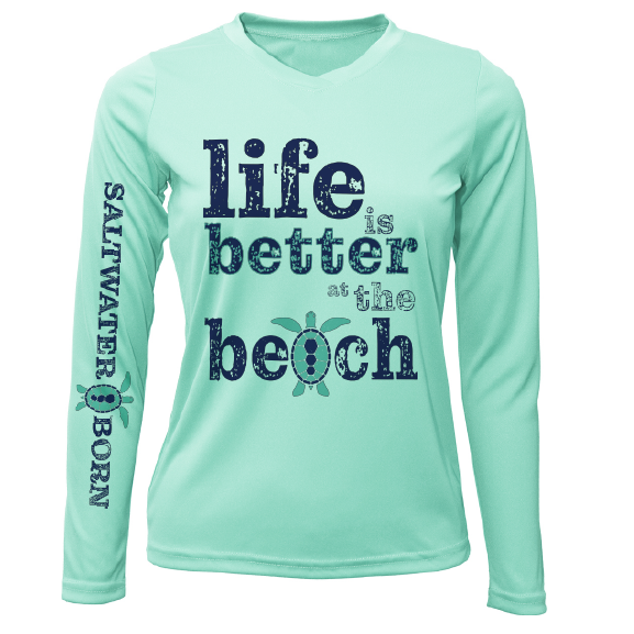 Cocoa Beach, FL "Life is Better at The Beach" Turtle Women's Long Sleeve UPF 50+ Dry-Fit Shirt