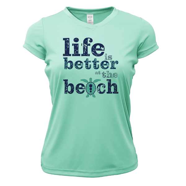 Pensacola, FL "Life Is Better At The Beach" Turtle Women's Short Sleeve UPF 50+ Dry-Fit Shirt