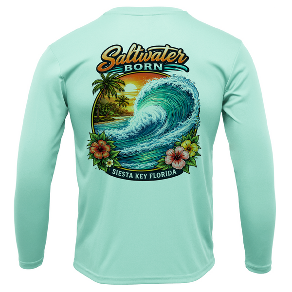 Saltwater Born Siesta Key, FL Wave Men's Long Sleeve UPF 50+ Dry-Fit Shirt