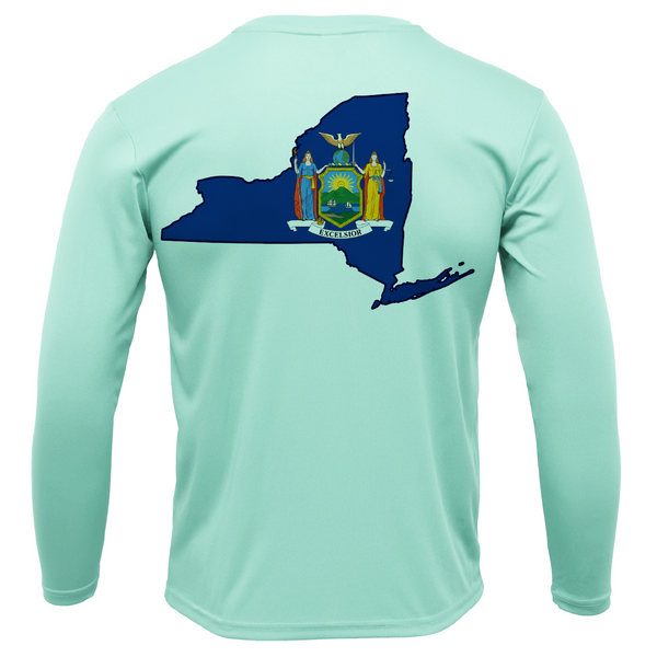 Long Island, NY State Flag Outline Men's Long Sleeve UPF 50+ Dry-Fit Shirt