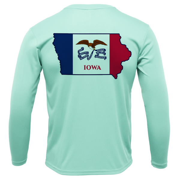 Des Moines, IA Freshwater Born State Flag Men's Long Sleeve UPF 50+ Dry-Fit Shirt