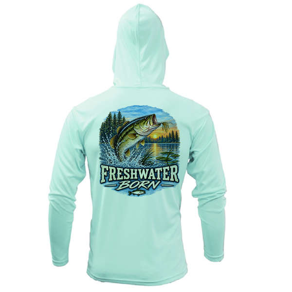 Freshwater Born Realistic Largemouth Bass Men's Long Sleeve UPF 50+ Dry-Fit Hoodie