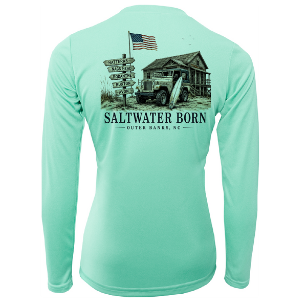 Outer Banks, NC Beach Jeep Women's Long Sleeve UPF 50+ Dry-Fit Shirt