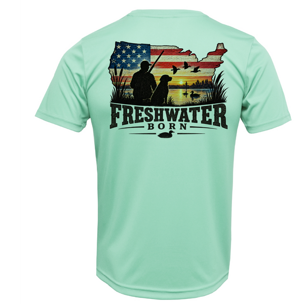 Freshwater Born Duck Hunter USA Men's Short Sleeve UPF 50+ Dry-Fit Shirt
