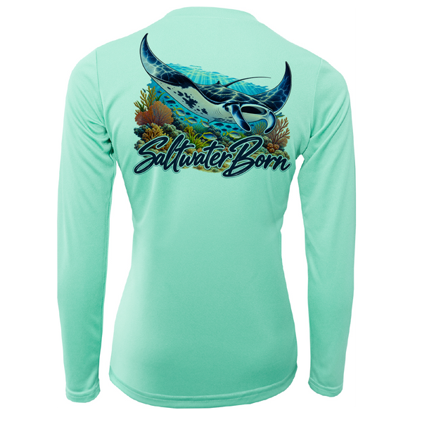 Saltwater Born Reef Manta Ray Women's Long Sleeve UPF 50+ Dry-Fit Shirt