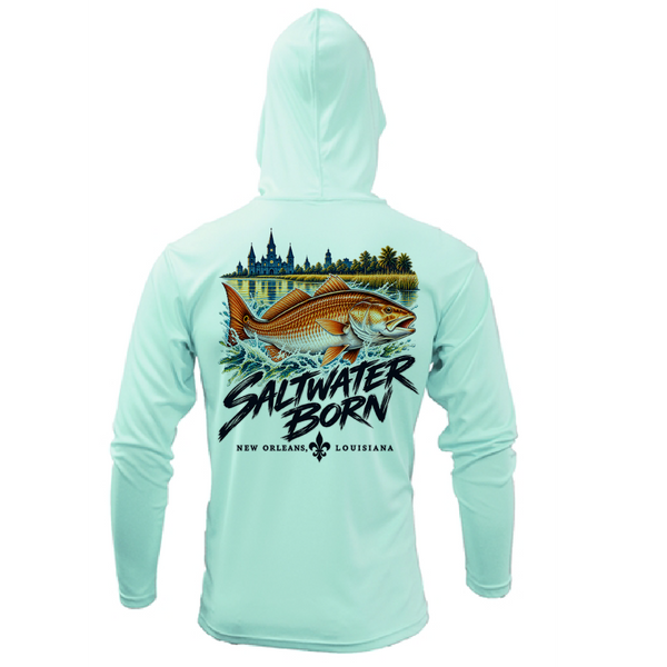 New Orleans, LA Redfish Boy's Long Sleeve UPF 50+ Dry-Fit Hoodie
