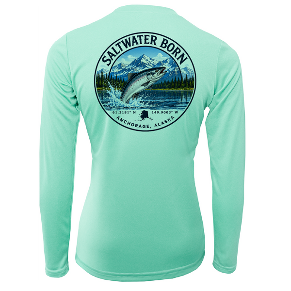 Anchorage, AK Salmon Women's Long Sleeve UPF 50+ Dry-Fit Shirt