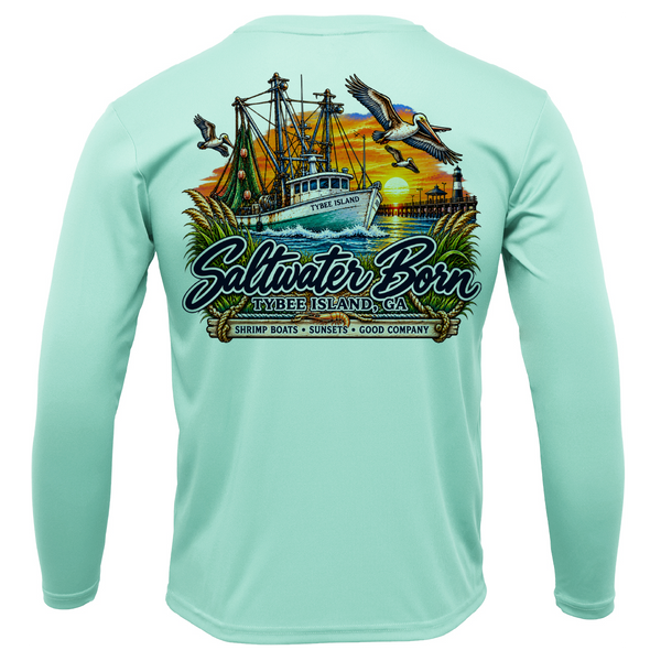 Tybee Island, GA Shrimp Boat Sunset Men's Long Sleeve UPF 50+ Dry-Fit Shirt