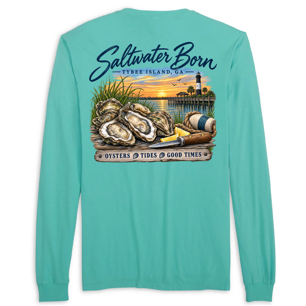 Tybee Island, GA Oysters, Tides, Good Times Men's Cotton Long Sleeve Shirt