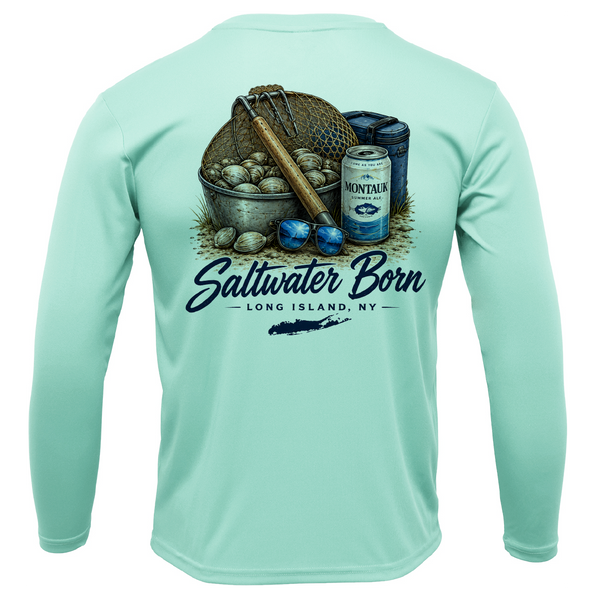 Beers, Clams, and Shades Long Island, NY Men's Long Sleeve UPF 50+ Dry-Fit Shirt
