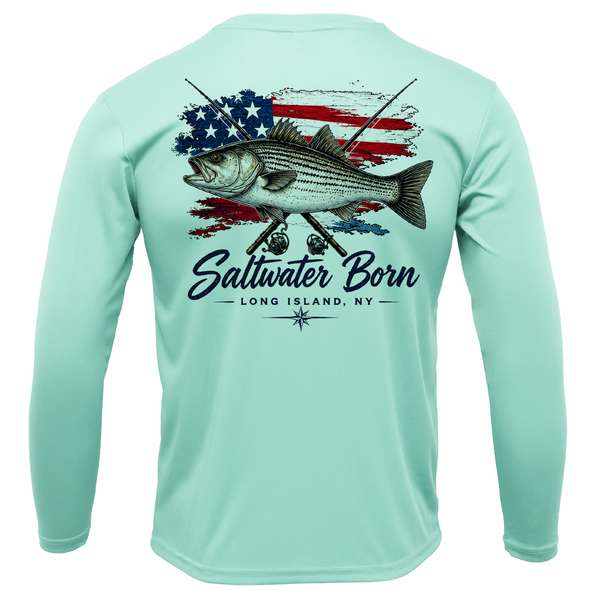 Long Island, NY USA Striped Bass Men's Long Sleeve UPF 50+ Dry-Fit Shirt