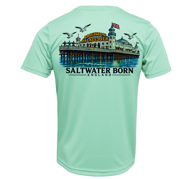 Saltwater Born Brighton, England Palace Pier Men's Short Sleeve UPF 50+ Dry-Fit Shirt