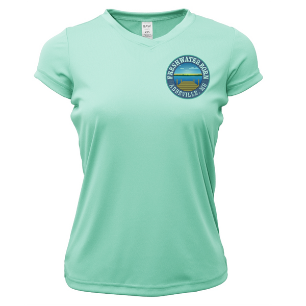 Freshwater Born Abbeville, MS Largemouth Bass Women's Short Sleeve UPF 50+ Dry-Fit Shirt