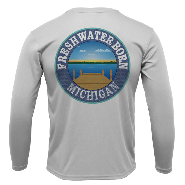 Michigan Freshwater Born Linear Logo Men's Long Sleeve UPF 50+ Dry-Fit Shirt