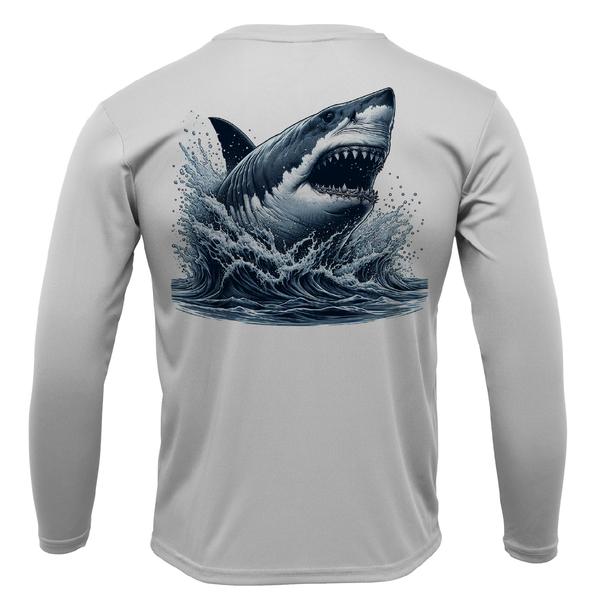 Siesta Key, FL Jaws Men's Long Sleeve UPF 50+ Dry-Fit Shirt