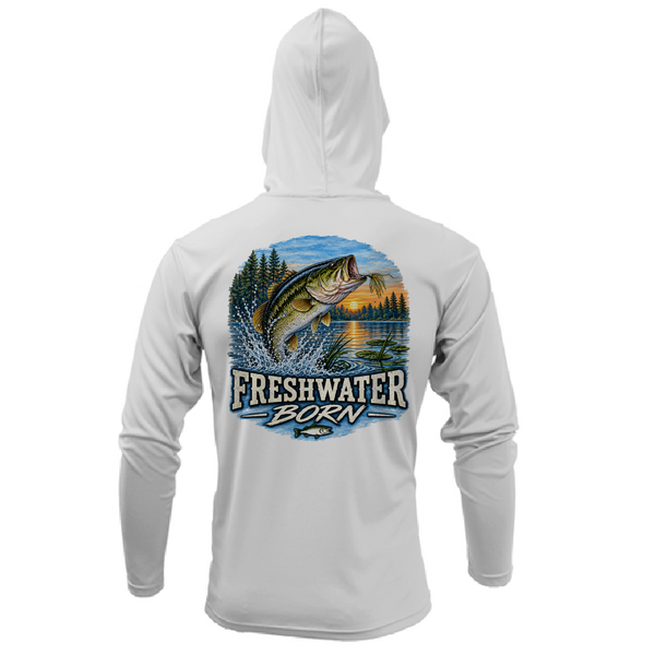 Freshwater Born Realistic Largemouth Bass Men's Long Sleeve UPF 50+ Dry-Fit Hoodie