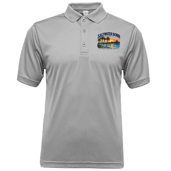 Saltwater Born Oceanside, CA Good Times Run Deep Men's Short Sleeve UPF 50+ Dry-Fit Polo