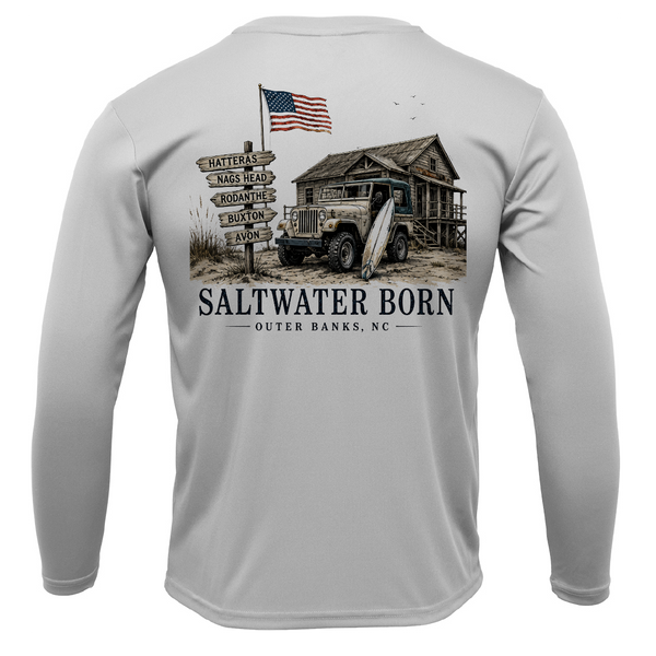 Outer Banks, NC Beach Jeep Men's Long Sleeve UPF 50+ Dry-Fit Shirt