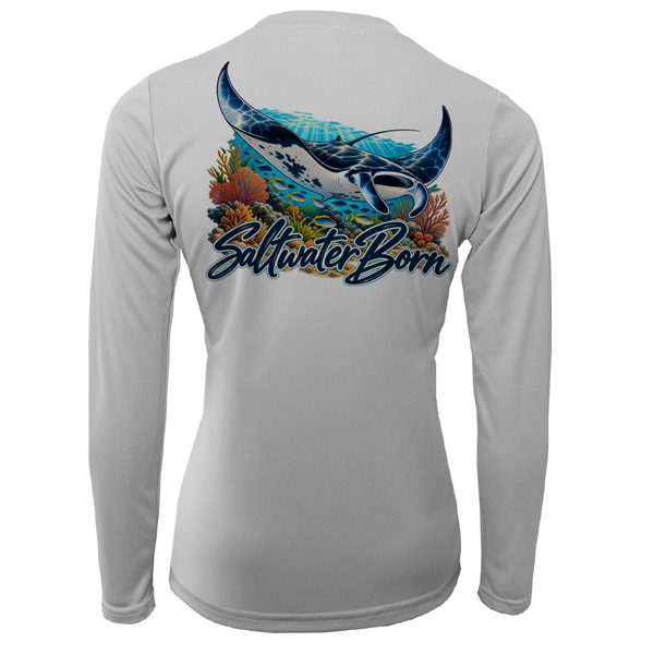 Saltwater Born Reef Manta Ray Women's Long Sleeve UPF 50+ Dry-Fit Shirt