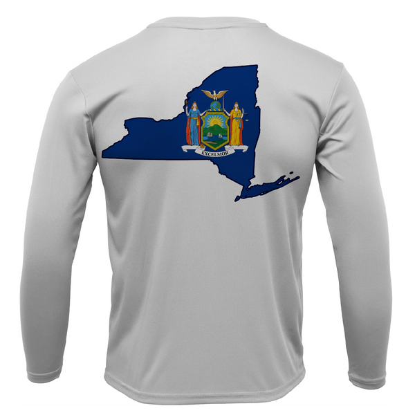 Long Island, NY State Flag Outline Men's Long Sleeve UPF 50+ Dry-Fit Shirt