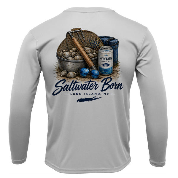 Beers, Clams, and Shades Long Island, NY Men's Long Sleeve UPF 50+ Dry-Fit Shirt